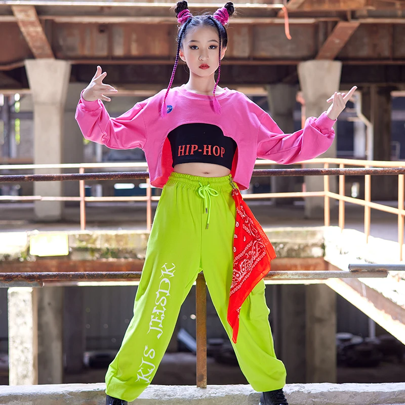 

Jazz Hiphop Dance Wear Girls Pink Tops Pants For Kids Girls Dancer Cos Costume Performance Stage Hip Hop Modern Girl Dance Party