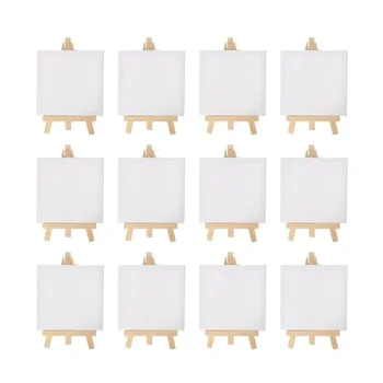 Set di 12 Mini Cavalletti da 5 Pollici + 3 Mini Tele da 3 Pollici, Kit per Pittura, Artigianato e Disegno per Bambini, Piccolo Cavalletto da Tavolo per Scuola