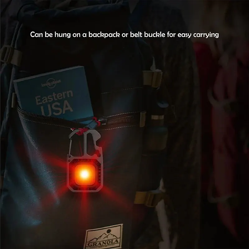키 체인 손전등 COB USB 충전식 다기능 스크루드라이버 렌치, 낚시 캠핑 워킹용 미니 LED 작업등