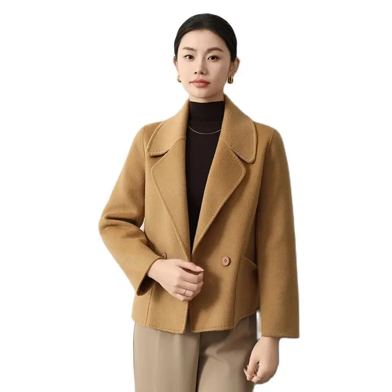 Autumn Winter Double Sided Woolen Jacket Short Chic Mother Clothing 100% Pure Wool Coat Suit Collar Woolen Coat