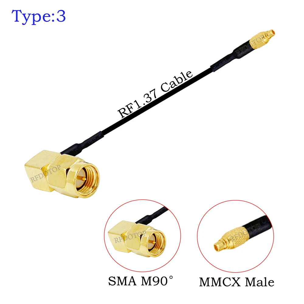 Câble adaptateur RP-SMA mâle à MMCX 90° pour émetteur vidéo FPV, longueur 20 à 50 cm, isolant noir