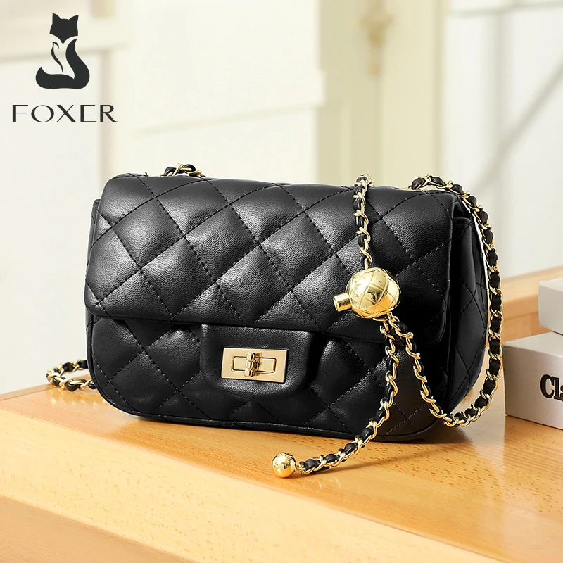 Foxer Golden Ball Women Adjustable Chain Messenger Bag Leather