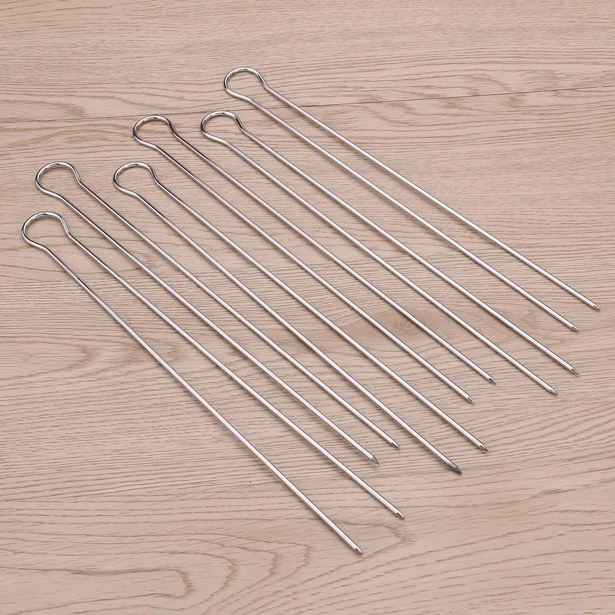 Stainless Steel BBQ Skewer Set Reusable Kebob Skewers Grilling Sticks Barbecue Roast Needles 6pcs