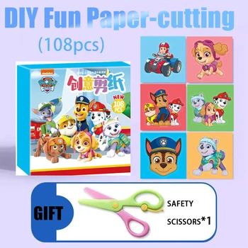 108PCS PAW Patrol Cutting Paper Skills Activity Book with Safety Scissors for Kid Paper-cut Preschool Early Learning Development
