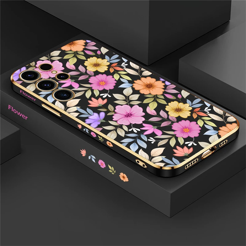 thumbnail image 1 of Flower Case For Samsung Galaxy S23 Ultra S22 S21 Plus S20 fe S10 NOTE 20 10 8 9 Luxury Plating Silicone Soft Shockproof Cover, 1 of 5