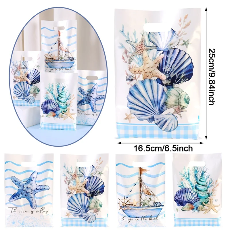 10/20/50 Stück Blaue Geschenktüten im Ozean-Thema mit Korallenriff- und Meereslebewesen-Designs, Süßigkeiten-Verpackungsbeutel für Unterwasser-Partys – Detail 7
