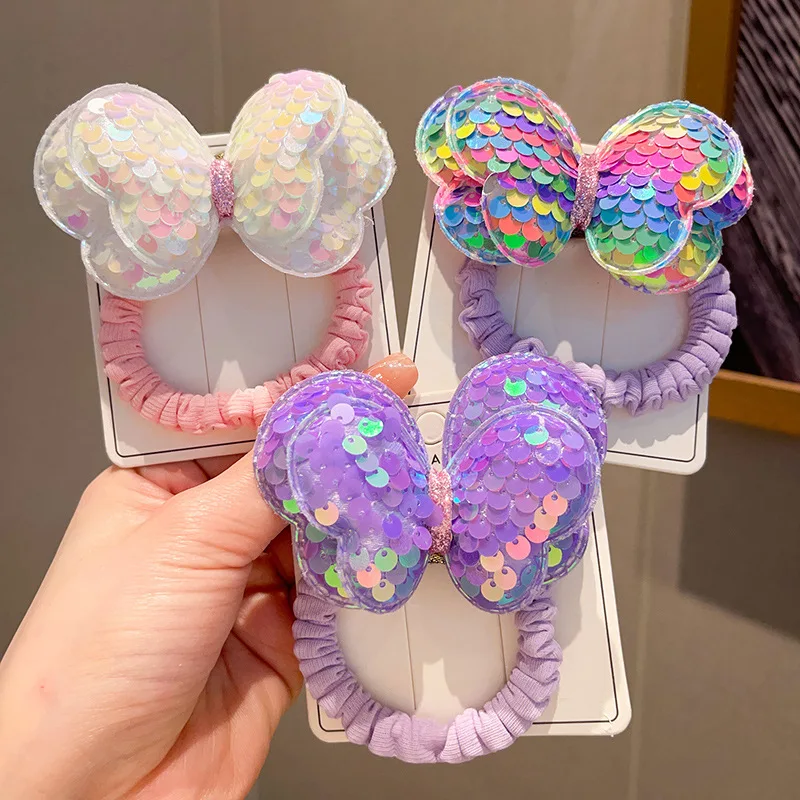 3 Piece Hair Rope Sequin Kids Scrunchies Large Butterfly Tie High Ponytail Braid Girl Elastic Hair Bands Head Covers Hair Accessories