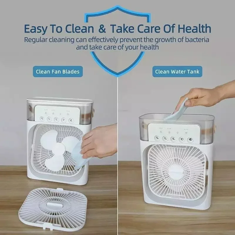 Ar condicionado portátil com luzes noturnas LED, 3 em 1 ventilador, pequeno refrigerador de ar, umidificador, casa fãs, Dropship 5