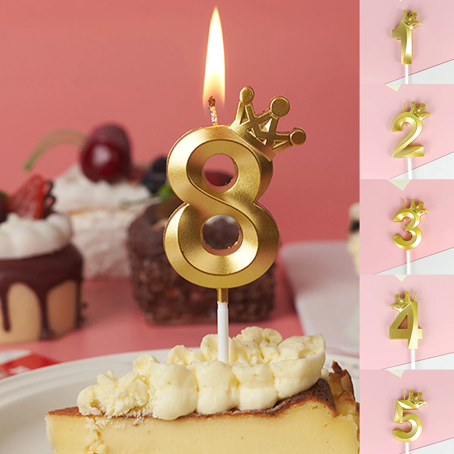 0-9 Number Cake Decorations Romantic Gold Crown Candles Number Topper for Happy Birthday Cake Decoration Queen Baby Shower