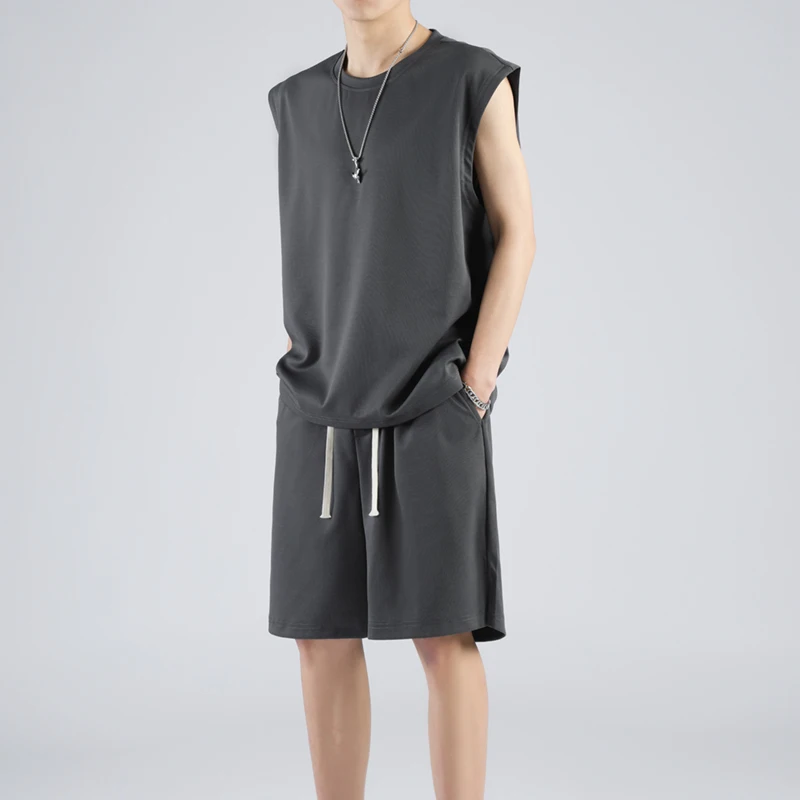 

Male New Men'S Summer Sleeveless Top And Shorts Trendy And Versatile Sports Casual Suit Youth Handsome Round Neck Two-Piece Set