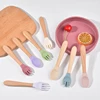 Baby Fork&Spoon Set Soft Silicone Head with Non-Slip Wooden Handle BPA Free Dishwasher Safe Ideal for Toddler Meals (6+ Months) 6