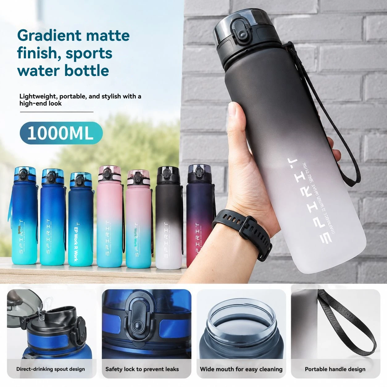 Motivational Leak-Proof Large Capacity Sports Bottle for Outdoor and Gym Activities