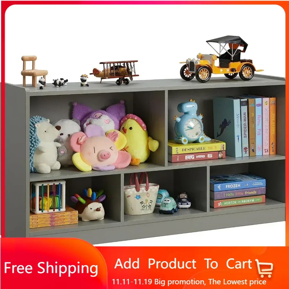 Kids Toy Storage Organizer, 5-Section Storage Cabinet for Organizing Books Toys, Wooden Bookshelf Daycare