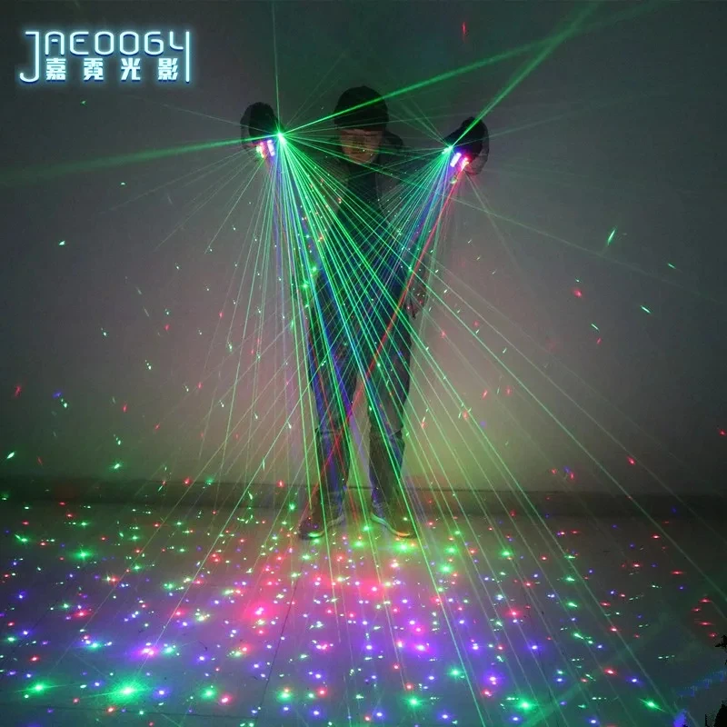 Stage DJ Party Dancing Laser Gloves 2 in 1 Multi-line RGB 2 Green 1 Red 1 Blue LED Luminous Costumes Show