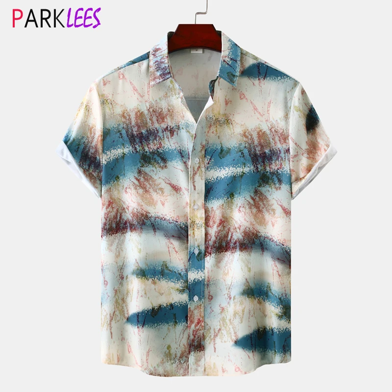 

Funky Casual Mens Hawaiian Shirt 2023 Summer Fashion Splash Ink Print Aloha Shirt Casual Beach Party Holiday Clothing Chemise