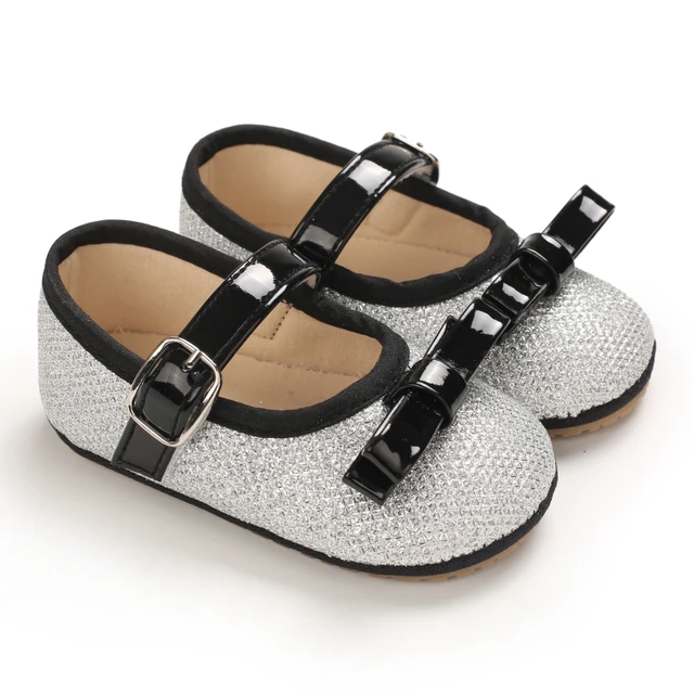 Baby Walking Shoes Golden Baby First Walkers Shoes Gold Princess Shoes Comfortable Soft Soled Non Slip Walking Shoes Pre-Walkers B270 silver
