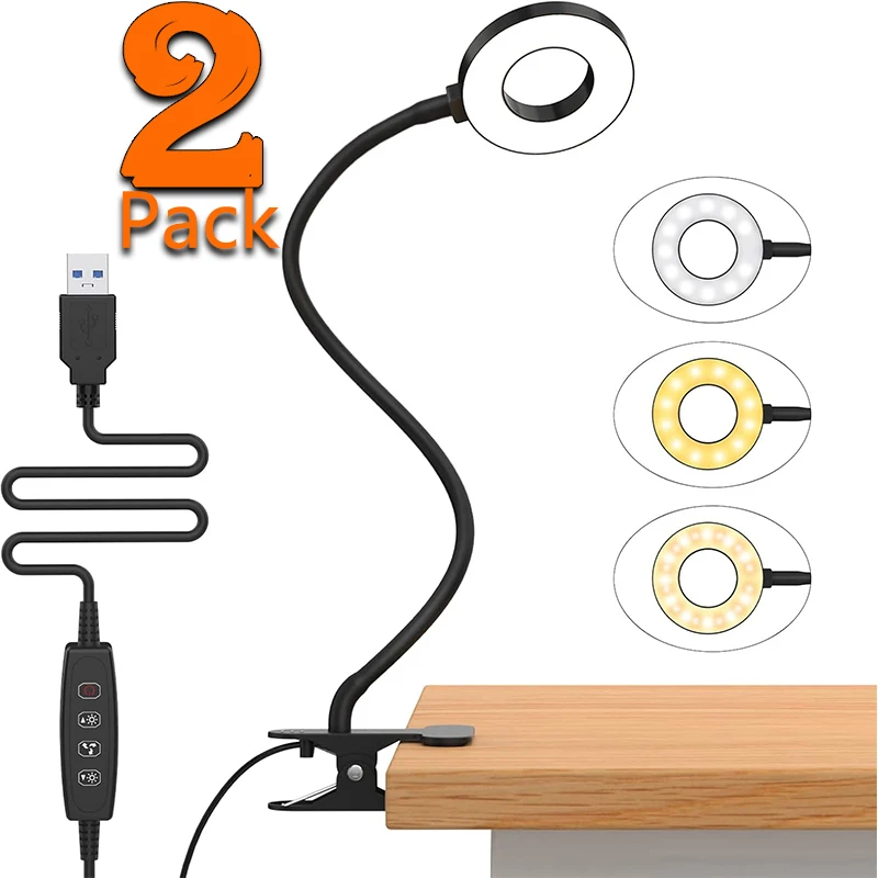 Adjustable Clip-On Desk Lamp with 10 Brightness Levels and 3 Light Modes