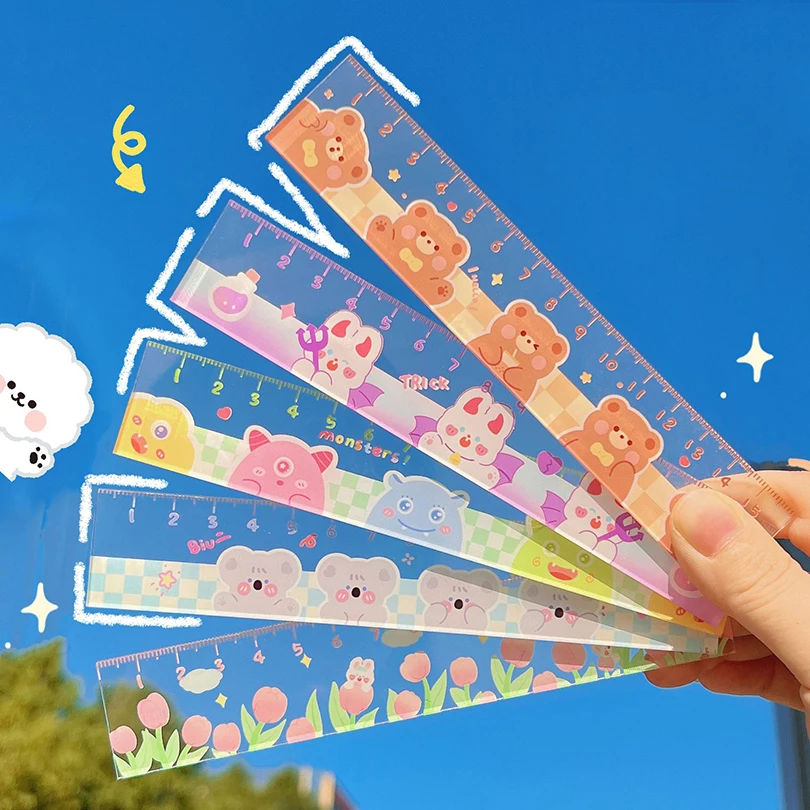 Transparent Cute Ruler Kawaii Stationery 15cm Drawing Tool Korean Stationery Fournitures Scolaires Student Regla School Supplies 365 day grid planner notebook self filling notepad stationery diary kawaii student notebooks school agenda 2022 school supplies