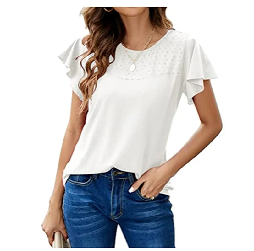 2023 Women Summer New Top Fashion Loose Casual Simple Round Neck Short Sleeve Underlay T-Shirt Loose Versatile Solid Color Top 6