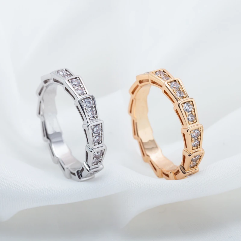 

European Hot Selling 925 Sterling Silver Narrow Zircon Snake Bone Ring Men and Women Fashion Brand Luxury Party Gifts