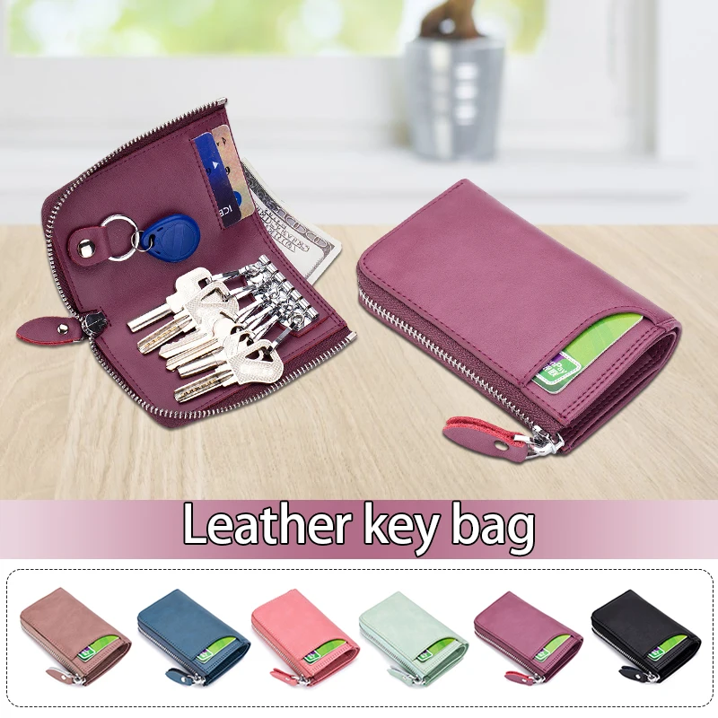 Solid Color Women Men's Key Card Bag High-Quality Multi-Function Key Box Car Key Chain Wallet Mini Card Bag Key Clip