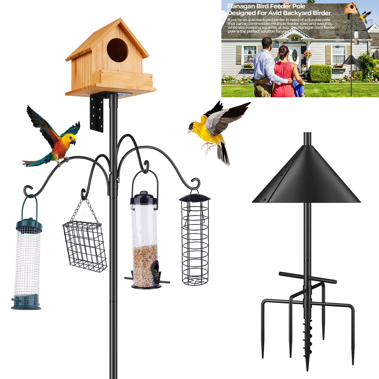 92Inch Bird House Pole Mount Kit,Bird Feeding Station With Squirrel Proof Baffle For Bird Watching Easy Installation Multifuncti