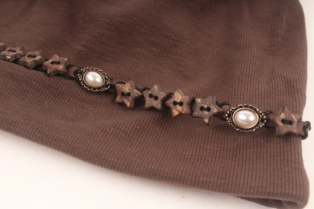 Quasten-Stern-Perlen-Stapelhut für Damen, Retro-Nische, Herbst/Winter 2022, neuer vielseitiger Pullover mit großem Kopfumfang, randloser Pullover-Hut – Detail 6