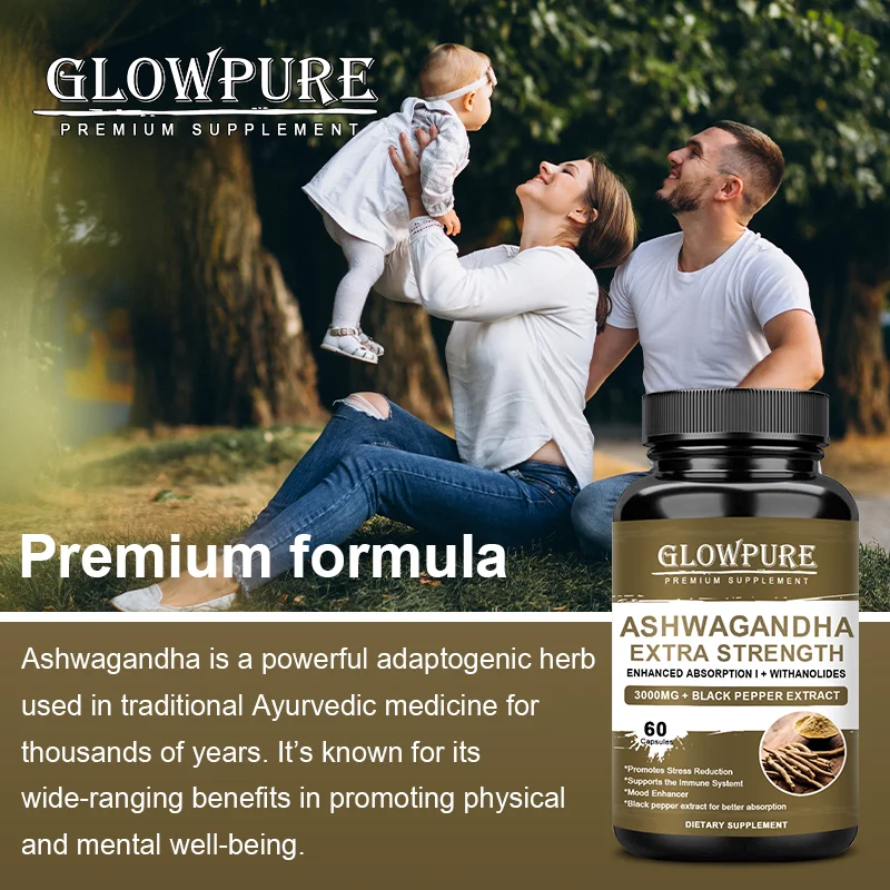 Ashwagandha Capsules Relieves Anxiety Stress Enhance Stamina Energy Focus Non GMO Vegan Supplement