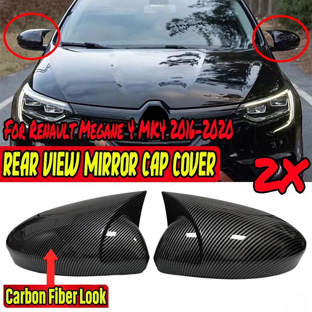 Para Renault Megane 4 MK4 2016-2020 cubierta de espejo retrovisor lateral de coche pegatina de tapa de ala cubierta de puerta Exterior embellecedor de fibra de carbono Auto