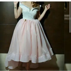 Robe de soiree 2018 Fashion Two Colors Beaded Pearls Top Bodice Organza Short Front Long Back Saudi Arabia bridesmaid dresses