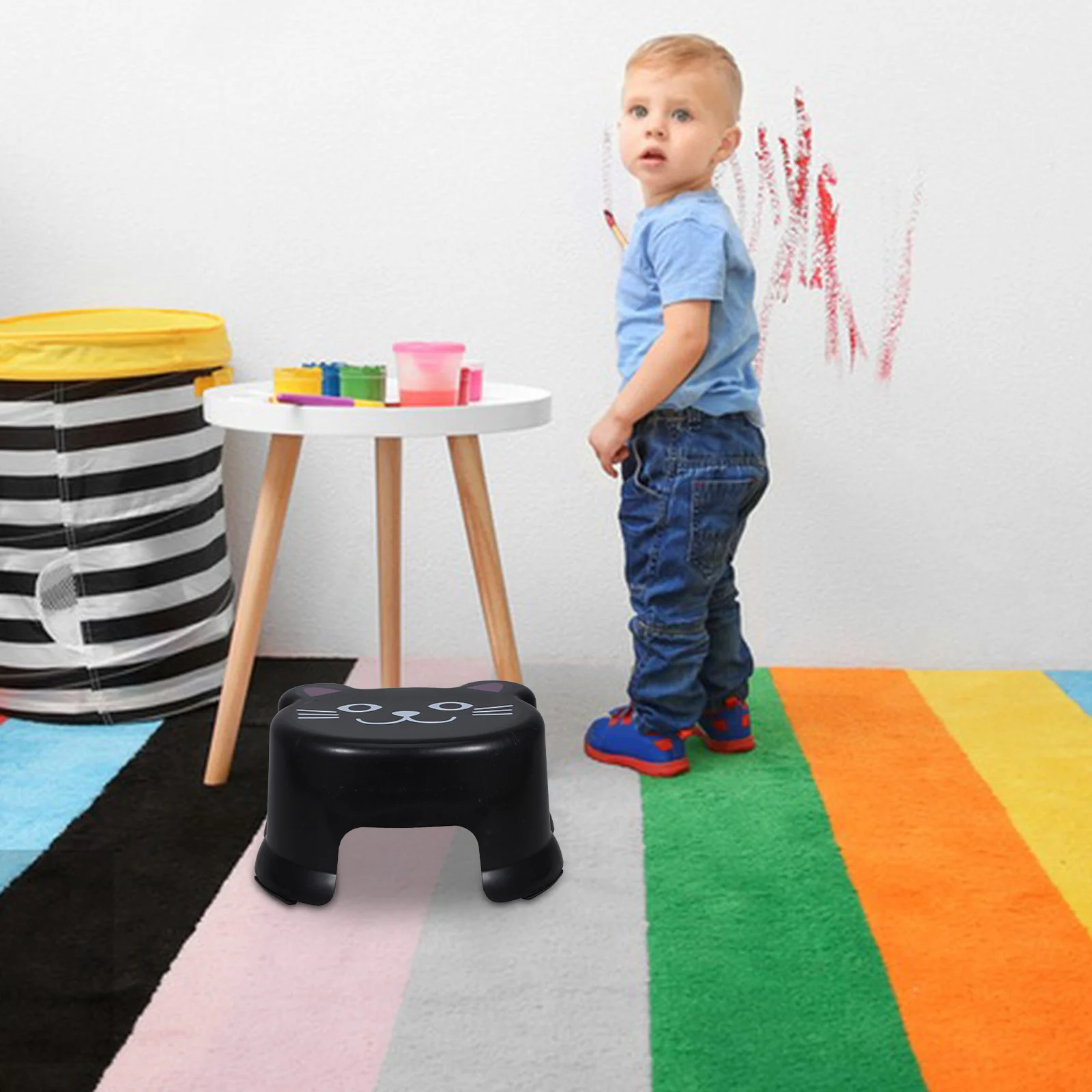 Yellow Non Slip Thickened Plastic Stool Kids Cartoon Bath Step Children Stools Footstools Small Toddlers Seat Bathroom Sturdy