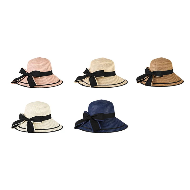 Spring And Summer Woven Straw Hat Women's Versatile Beach Big Edge Bow Sun Shield Hat Noble Style Sun Shield