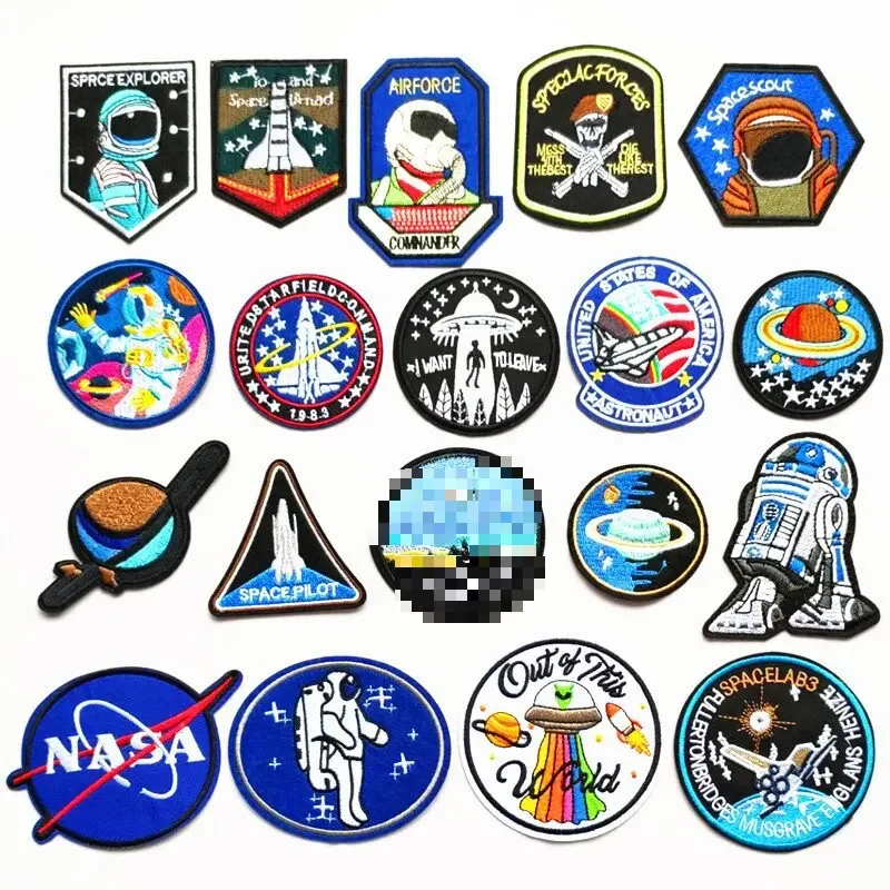 Space Astronaut Embroidered Patch Magic Tape Denim Patch Clothing Repair NASA Embroidery Badge for Men Women Children
