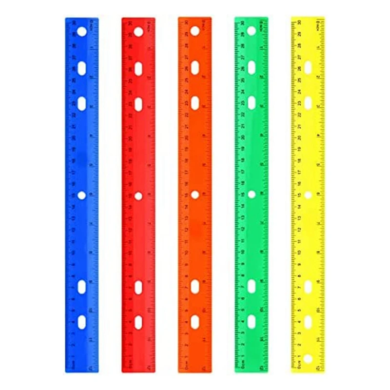 

5 Pieces Of Color Ruler 5 Kinds Of Color Measuring Tools Straight Plastic Ruler For Children's School Office Supplies