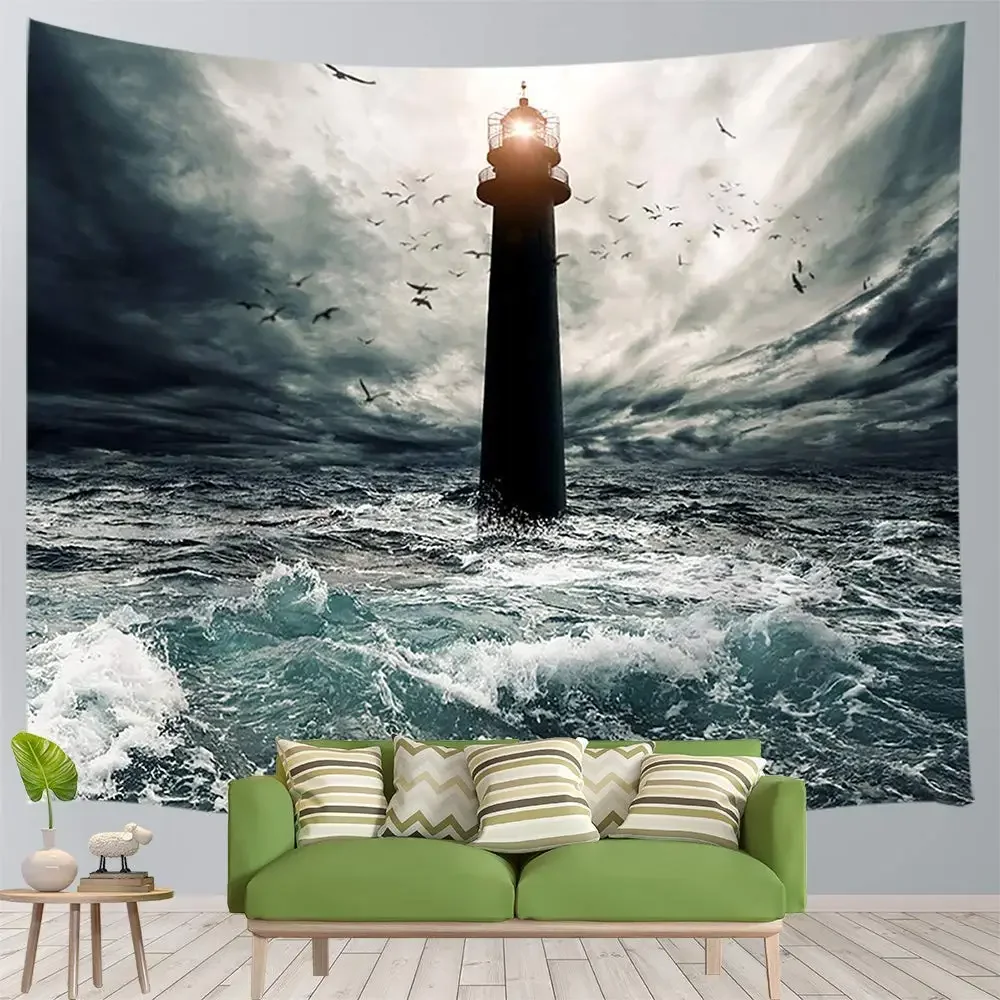 Arazzo Del Faro Ocean Wall Hanging Storm Sea Waves Art Nature Disaster Arazzi Soggiorno Camera Da Letto Dormitorio Home Decor