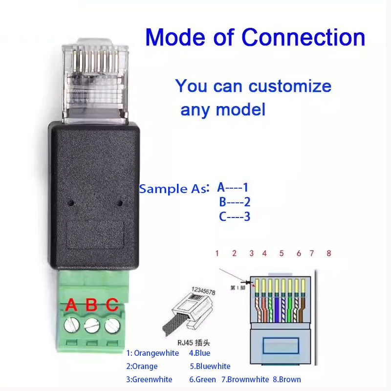 RJ45 To RS485 Terminal 8P8C Green terminal Simple RJ45 to 3PIN Transfer ...