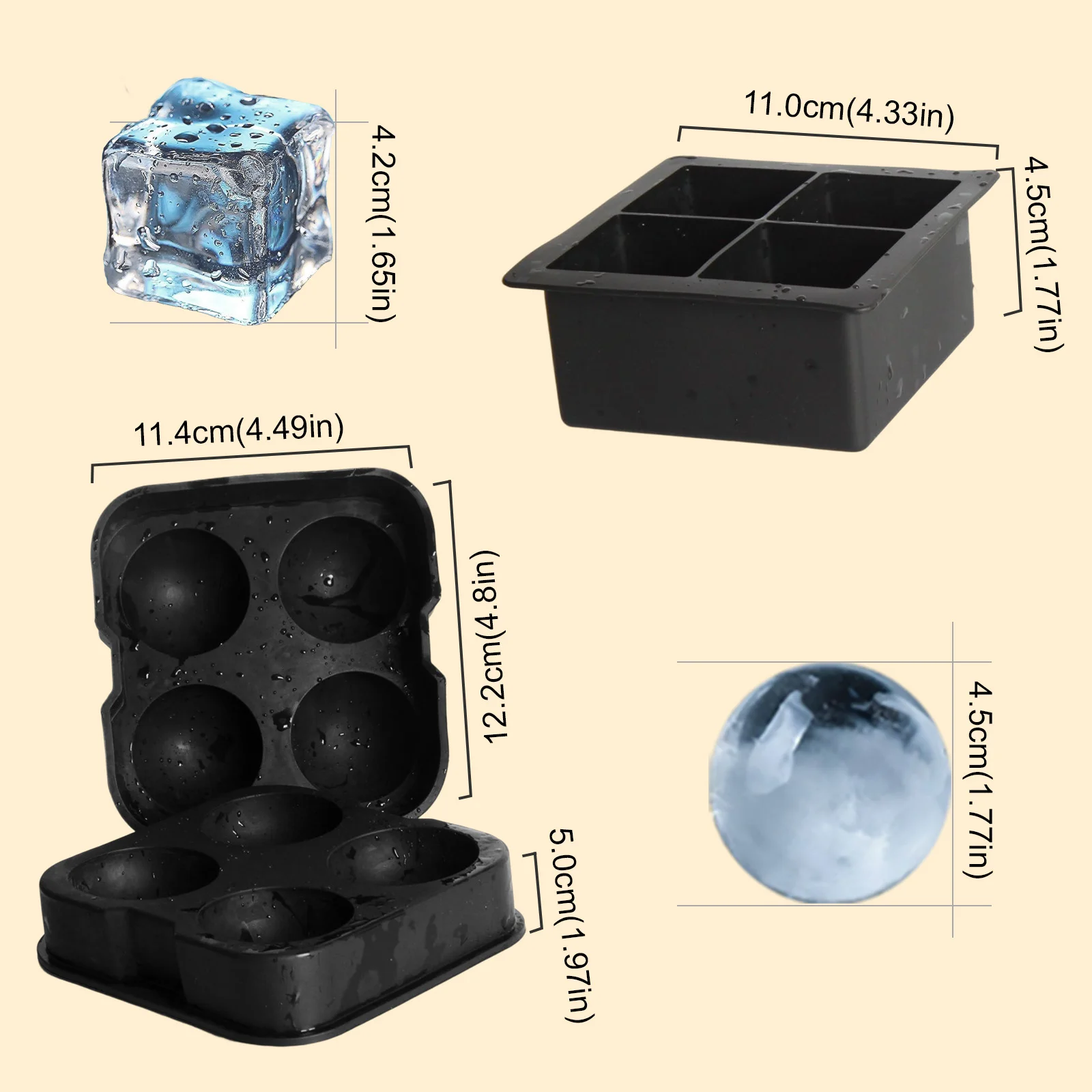 4 Grid Big Ice Tray Mold Box Large Food Grade Silicone Ice Cube Square 2/3PCS Tray Mold DIY Maker Cube for Whiskey