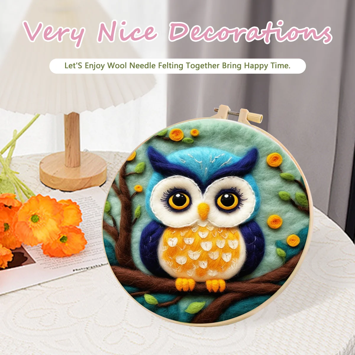 Owl Pattern Wool Felting Painting Kit Animal for Beginners Diy Felt Crafts Package Felt Needle for Handwork Craft RUOPOTY 1 Pack