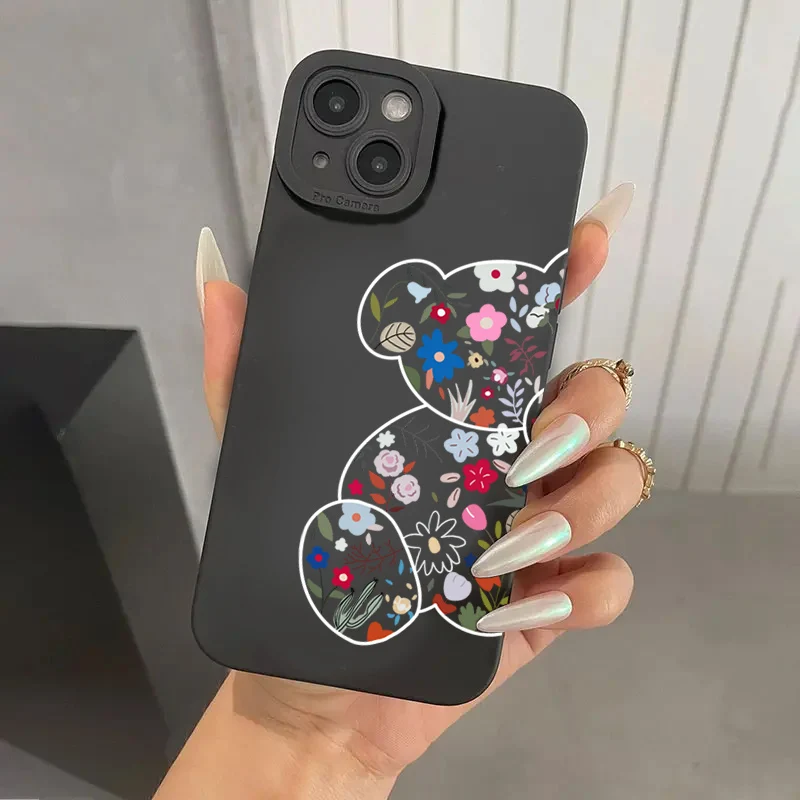 Floral Bear Design Shockproof Silicone Phone Case