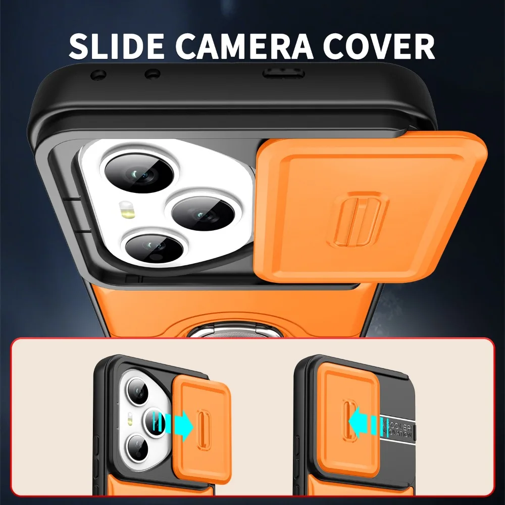 Anti-Drop Slide Lens Cover Case with 360° Rotating Ring Stand and Protective Shell