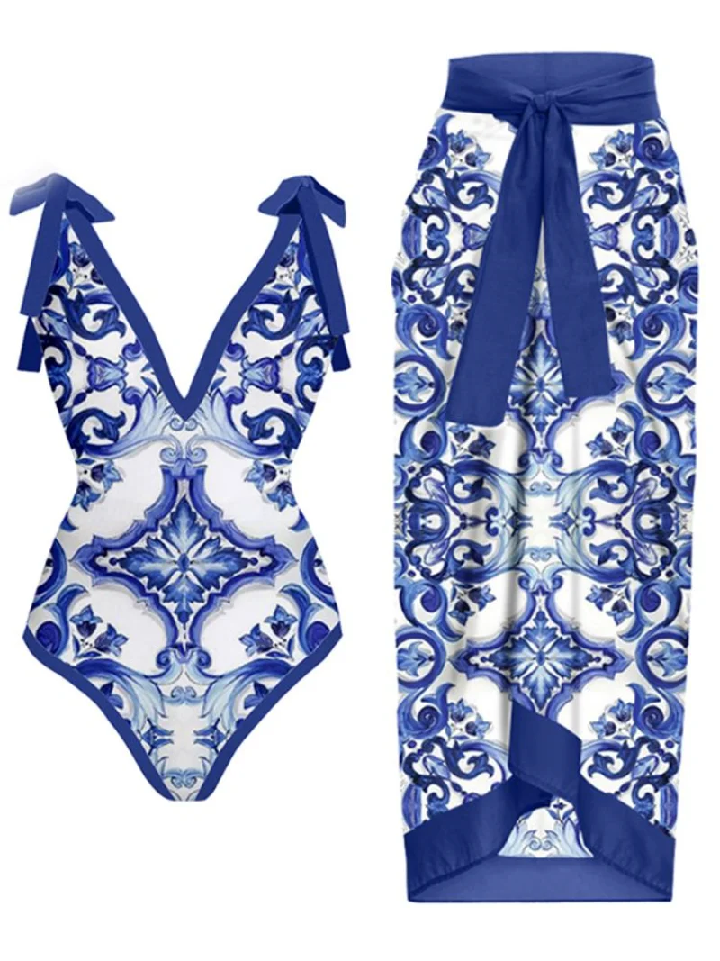 Vintage Women One Piece Swimsuit Designer Bathing Suit Beach Dress Cover Up Luxury Swimwear Surf Wear Summer Beachwear