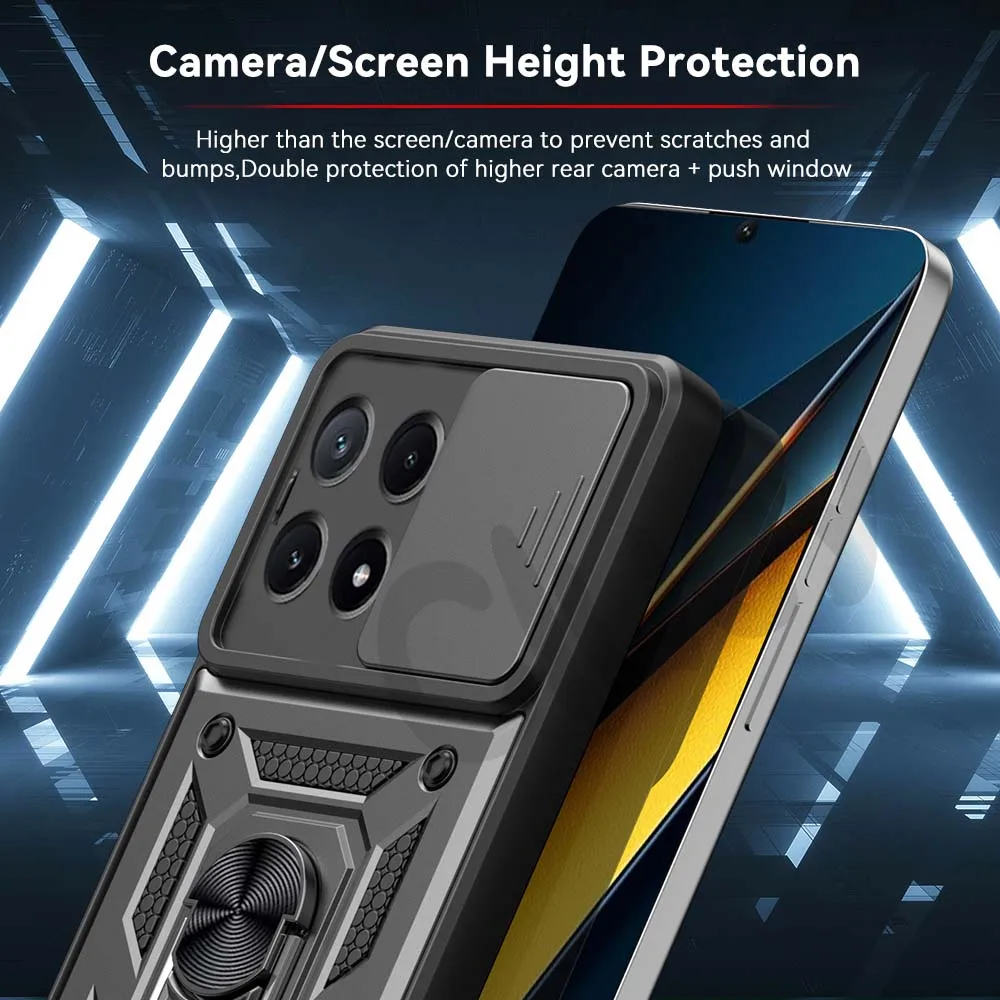 For Xiaomi Mi Poco X6 Pro X6 5G Camera Shockproof Armor Case For POCO M6 PRO 4G 5G C65 Car Magnetic Holder Ring Protect Cover