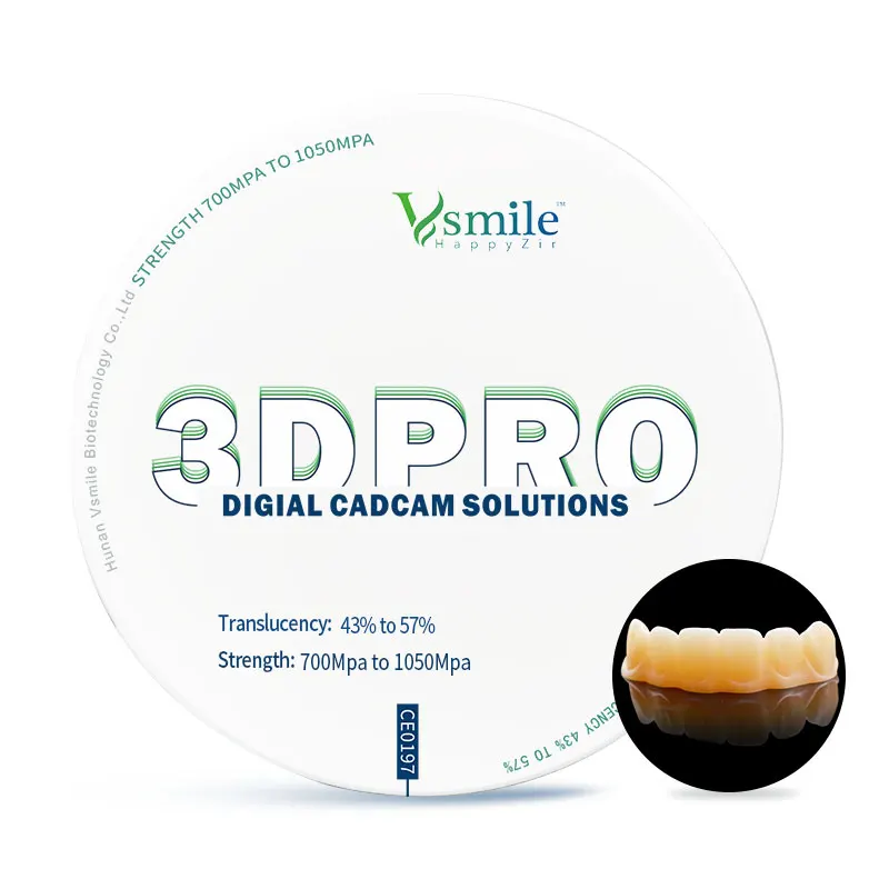 

OM1/OM2/OM3 Color 5Y Zirconia 3D Multilayer bleach Zirconium Block Up To 57% Translucent For Cad Cam Dental Lab