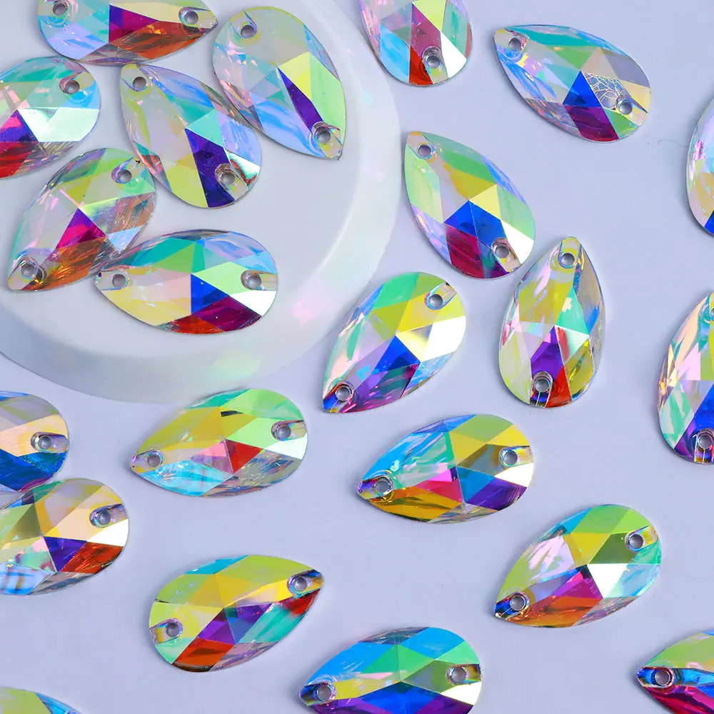 100Pcs Water Drop Resin Sewn On Rhinestone High Quality Crystal AB Pear