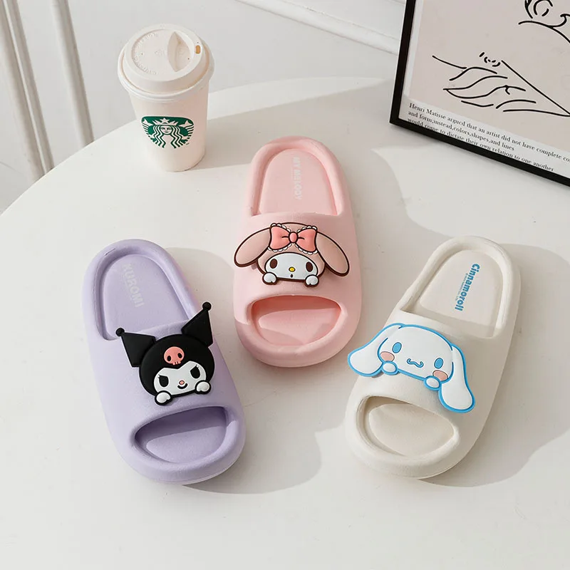 Family Slippers Cute Soft Lightnes Cloud Like In Door Slides Kuromi My Melody Pochacco Sweet Shoes For Kids EVA 5