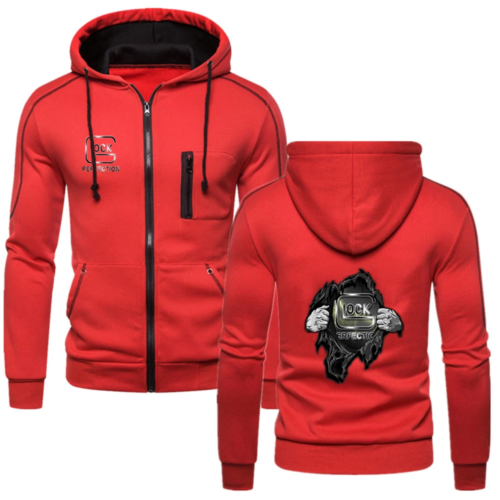 

2023 Spring Autumn New Fashion Glock Perfection Shooting Print Solid Color Zipper Hoodies Loose Casual Classic Trendy Sweatshirt