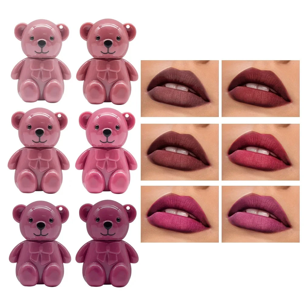 24pcs Kawaii Bear Velvet Matte Liquid Lipstick 6 Colors set Lip Gloss Waterproof Longlasting Nonstick Lip Tints Lips Makeup 2