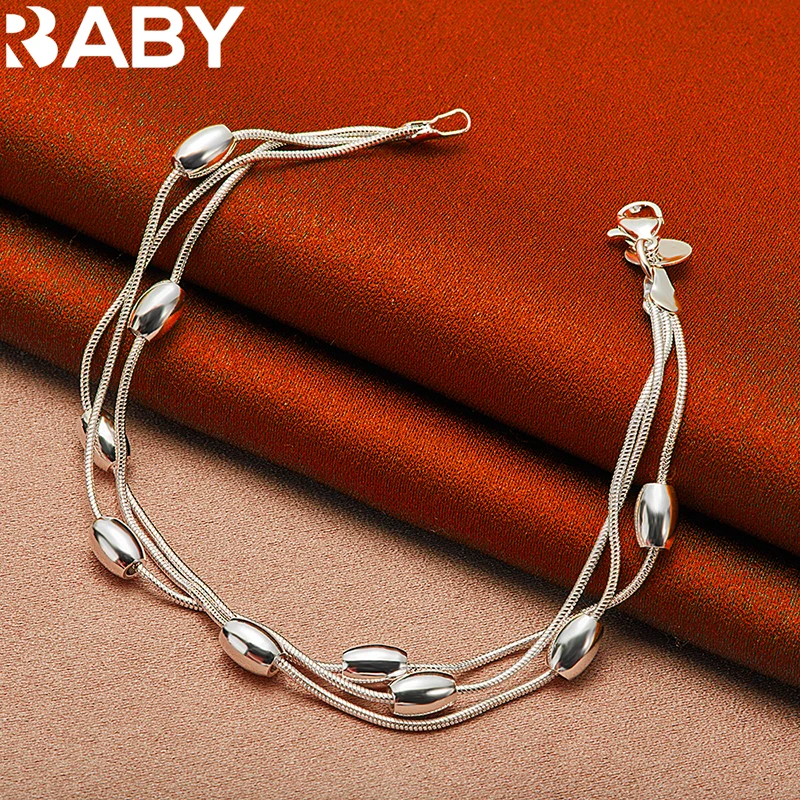 

URBABY 925 Sterling Silver Beads Snake Chain Bracelet For Woman Fashion Wedding Engagement Party Charms Jewelry Holiday Gift