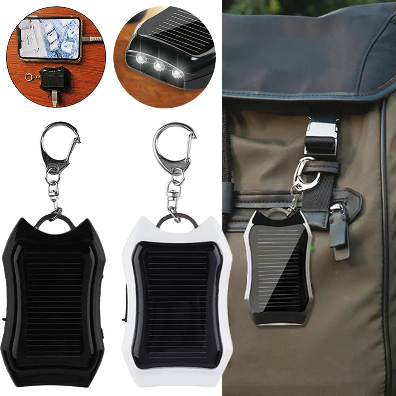 1200MA Solar Power Bank Charger With Mini Flashlight Keychain Outdoor