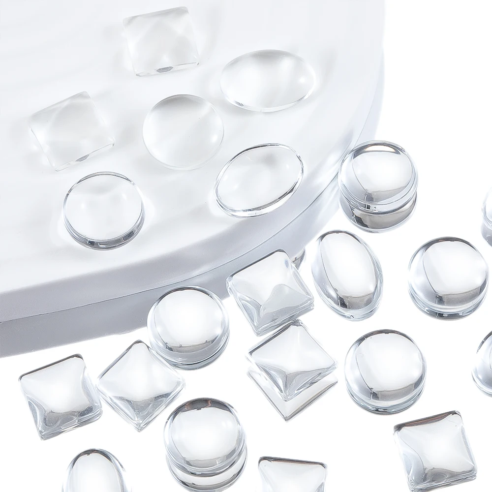 

Прозрачные стеклянные нашивки с кабошоном, круглые/овальные/квадратные, 8-30 мм, для творчества, модные ювелирные украшения, броши, подвески, оптовая продажа, 50 шт.